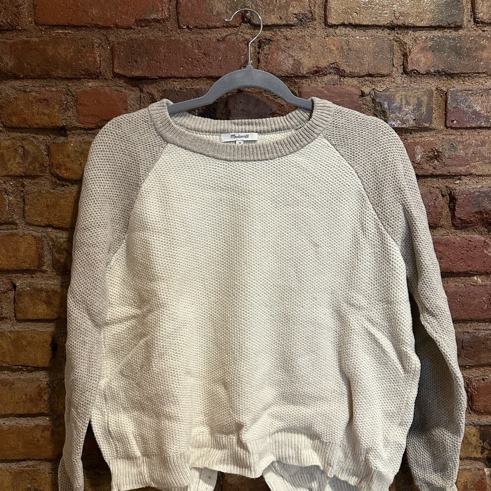 Madewell Open Back Cream and Gray Knit Sweater